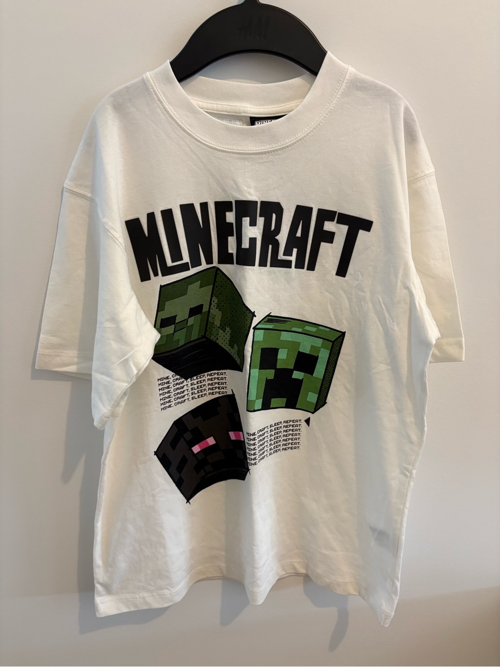 Zara White Minecraft Graphic Tee with Green & Black Characters